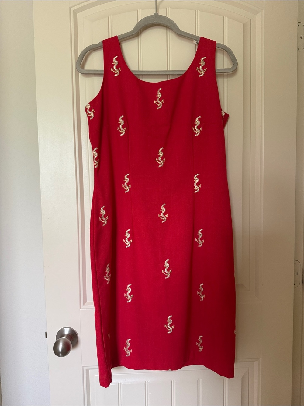Vintage Sleeveless Red Embroidered Midi Dress